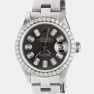 Rolex Customised Black Diamond Stainless Steel Datejust  Automatic Women's Wristwatch 26mm