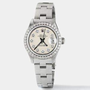 Rolex Customised Ivory Diamond Stainless Steel Datejust  Automatic Women's Wristwatch 26mm