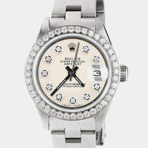 Rolex Customised Ivory Diamond Stainless Steel Datejust  Automatic Women's Wristwatch 26mm