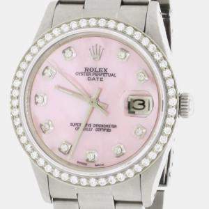 Rolex Customised Pink MOP Diamond Stainless Steel Oyster Perpetual Date  Automatic Men's Wristwatch 34mm