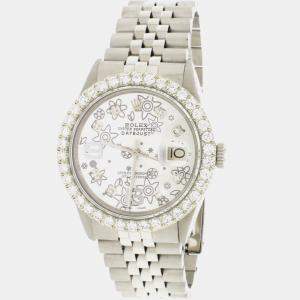 Rolex Customised Silver 2.7CT Diamond Stainless Steel Datejust  Automatic Men's Wristwatch 36MM
