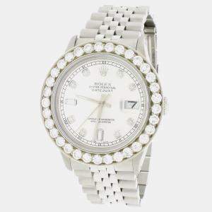 Rolex Customised Silver 3.95CT Diamond Stainless Steel Datejust  Automatic Men's Wristwatch 36mm