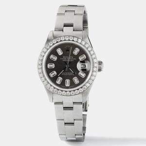 Rolex Customised Black Diamond Stainless Steel Datejust  Automatic Women's Wristwatch 26mm