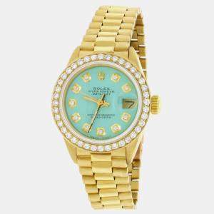 Rolex Customised Green Diamond 18K Yellow Gold   Automatic Women's Wristwatch 26MM