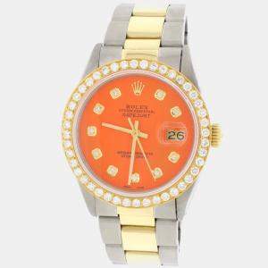 Rolex Customised Orange Diamond 18K Yellow Gold Stainless Steel Datejust  Automatic Men's Wristwatch 36mm