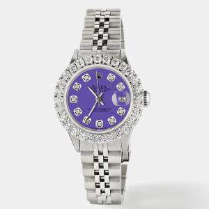Rolex Customised Pastel Purple 2CT Diamond Stainless Steel Datejust  Automatic Women's Wristwatch 26mm