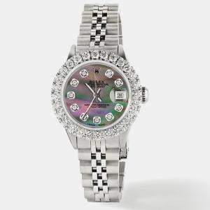 Rolex Customised Tahitian 2CT Diamond Stainless Steel Datejust  Automatic Women's Wristwatch 26mm