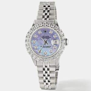 Rolex Customised Purple MOP 2CT Diamond Stainless Steel Datejust  Automatic Women's Wristwatch 26mm
