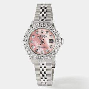 Rolex Customised Salmon 2CT Diamond Stainless Steel Datejust  Automatic Women's Wristwatch 26mm