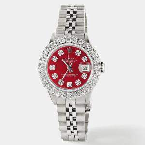 Rolex Customised Red MOP 2CT Diamond Stainless Steel Datejust  Automatic Women's Wristwatch 26mm