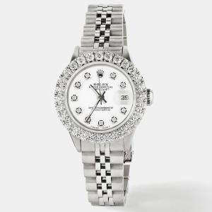 Rolex Customised White 2CT Diamond Stainless Steel Datejust  Automatic Women's Wristwatch 26mm