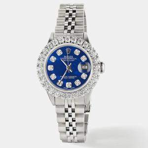 Rolex Customised Royal Blue MOP 2CT Diamond Stainless Steel Datejust  Automatic Women's Wristwatch 26mm