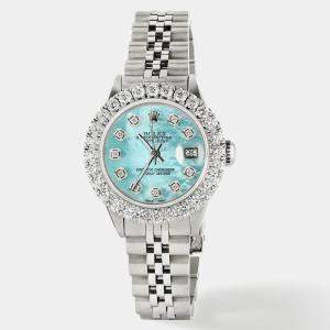 Rolex Customised Aquamarine MOP 2CT Diamond Stainless Steel Datejust  Automatic Women's Wristwatch 26mm