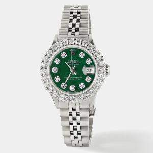 Rolex Customised Forest Green MOP 2CT Diamond Stainless Steel Datejust  Automatic Women's Wristwatch 26mm