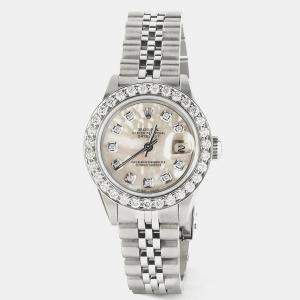 Rolex Customised White MOP 1.3CT Diamond Stainless Steel Datejust  Automatic Women's Wristwatch 26mm
