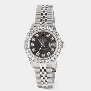 Rolex Customised Grey 1.3CT Diamond Stainless Steel Datejust  Automatic Women's Wristwatch 26mm