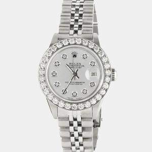 Rolex Customised Silver 1.3CT Diamond Stainless Steel Datejust  Automatic Women's Wristwatch 26mm