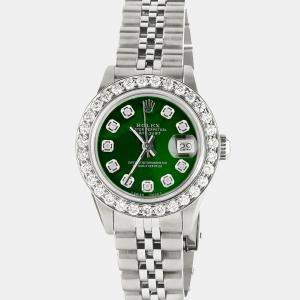 Rolex Customised Green MOP 1.3CT Diamond Stainless Steel Datejust  Automatic Women's Wristwatch 26mm