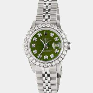Rolex Customised Royal Green 1.3CT Diamond Stainless Steel Datejust  Automatic Women's Wristwatch 26mm