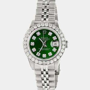 Rolex Customised Green MOP 1.3CT Diamond Stainless Steel Datejust  Automatic Women's Wristwatch 26mm
