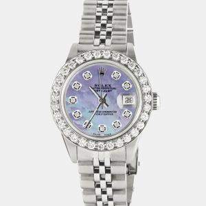 Rolex Customised Purple MOP 1.3CT Diamond Stainless Steel Datejust  Automatic Women's Wristwatch 26mm