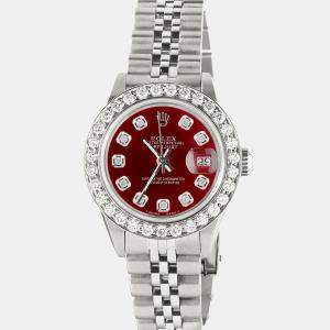 Rolex Customised Red 1.3CT Diamond Stainless Steel Datejust  Automatic Women's Wristwatch 26mm