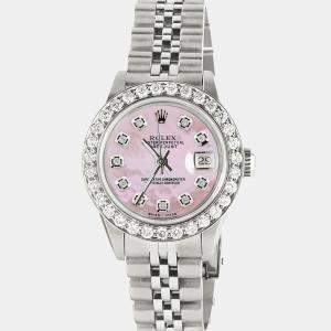 Rolex Customised Pink MOP 1.3CT Diamond Stainless Steel Datejust  Automatic Women's Wristwatch 26mm