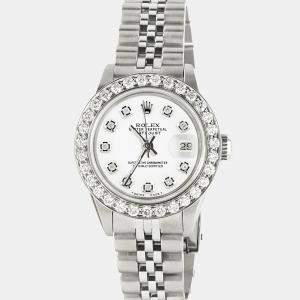 Rolex Customised White 1.3CT Diamond Stainless Steel Datejust  Automatic Women's Wristwatch 26mm