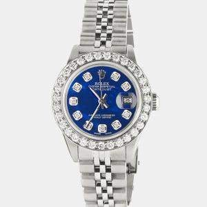 Rolex Customised Royal Blue MOP 1.3CT Diamond Stainless Steel Datejust  Automatic Women's Wristwatch 26mm
