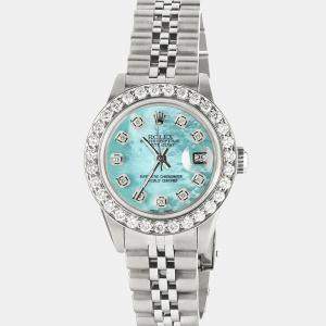 Rolex Customised Aquamarine 1.3CT Diamond Stainless Steel Datejust  Automatic Women's Wristwatch 26mm