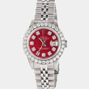 Rolex Customised Red MOP 1.3CT Diamond Stainless Steel Datejust  Automatic Women's Wristwatch 26mm