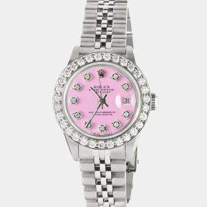 Rolex Customised Pink 1.3CT Diamond Stainless Steel Datejust  Automatic Women's Wristwatch 26mm