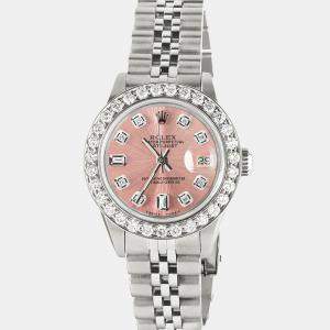 Rolex Customised Salmon 1.3CT Diamond Stainless Steel Datejust  Automatic Women's Wristwatch 26mm