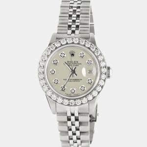 Rolex Customised Satin Linen 1.3CT Diamond Stainless Steel Datejust  Automatic Women's Wristwatch 26mm
