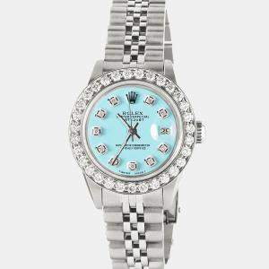 Rolex Customised Aqua Blue 1.3CT Diamond Stainless Steel Datejust  Automatic Women's Wristwatch 26mm