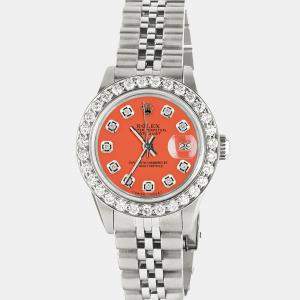 Rolex Customised Orange 1.3CT Diamond Stainless Steel Datejust  Automatic Women's Wristwatch 26mm