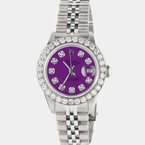 Rolex Customised Purple 1.3CT Diamond Stainless Steel Datejust  Automatic Women's Wristwatch 26mm
