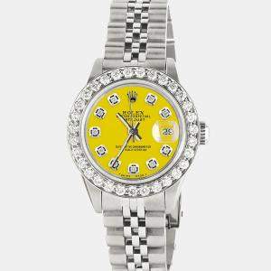Rolex Customised Yellow 1.3CT Diamond Stainless Steel Datejust  Automatic Women's Wristwatch 26mm