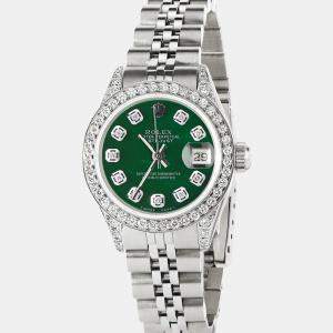 Rolex Customised Forest Green MOP Diamond Stainless Steel Datejust  Automatic Women's Wristwatch 26mm