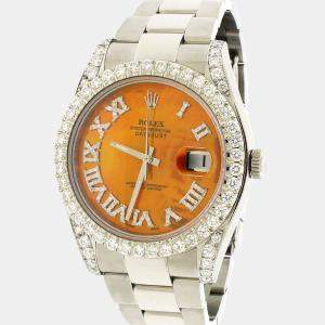 Rolex Customised Orange MOP 4.65CT Diamond Stainless Steel Datejust II 116300 Automatic Men's Wristwatch 41mm
