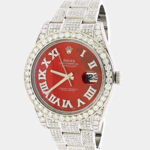 Rolex Customised Red MOP 11CT Diamond Stainless Steel Datejust II 116300 Automatic Men's Wristwatch 41mm