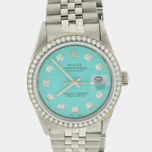 Rolex Customised Sky Blue Diamond Stainless Steel Datejust  Automatic Men's Wristwatch 36mm