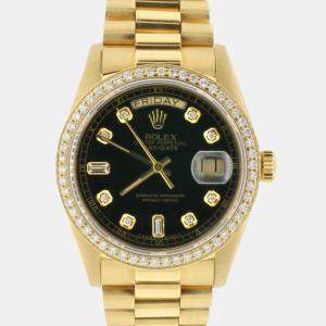 Rolex Customised Black Diamond 18K Yellow Gold Day-Date  Automatic Men's Wristwatch 36mm