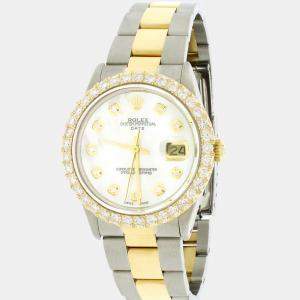 Rolex Customised White MOP 2.7CT Diamond 18K Yellow Gold Stainless Steel Date  Automatic Men's Wristwatch 34mm