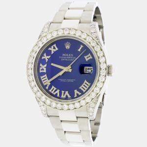 Rolex Customised Blue 5.1CT Diamond Stainless Steel Datejust II 116300 Automatic Men's Wristwatch 41mm