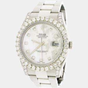 Rolex Customised White MOP 4.8CT Diamond Stainless Steel Datejust II 116300 Automatic Men's Wristwatch 41mm