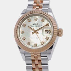 Rolex MOP Diamond 18K Rose Gold Stainless Steel Datejust 279171NG Automatic Women's Wristwatch 28 mm