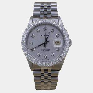 Rolex Customised Grey 3CT Diamond Stainless Steel Datejust  Automatic Men's Wristwatch 36mm