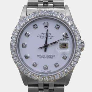 Rolex Customised White 3CT Diamond Stainless Steel Datejust  Automatic Men's Wristwatch 36mm