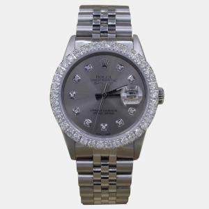 Rolex Customised Grey 3CT Diamond Stainless Steel Datejust  Automatic Men's Wristwatch 36mm